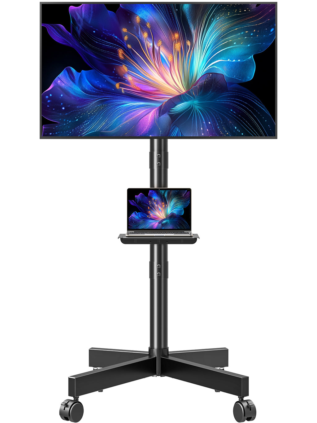 MOUNTUP Rolling TV Stand for 23-60" TVs – Mobile TV Cart with Wheels, Height Adjustable & Tilt, Max VESA 400x400mm, Holds up to 77 lbs – Portable Floor TVs Stand W/Shelf for Home, Office & Classroom