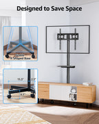 MOUNTUP Rolling TV Stand for 23-60" TVs – Mobile TV Cart with Wheels, Height Adjustable & Tilt, Max VESA 400x400mm, Holds up to 77 lbs – Portable Floor TVs Stand W/Shelf for Home, Office & Classroom