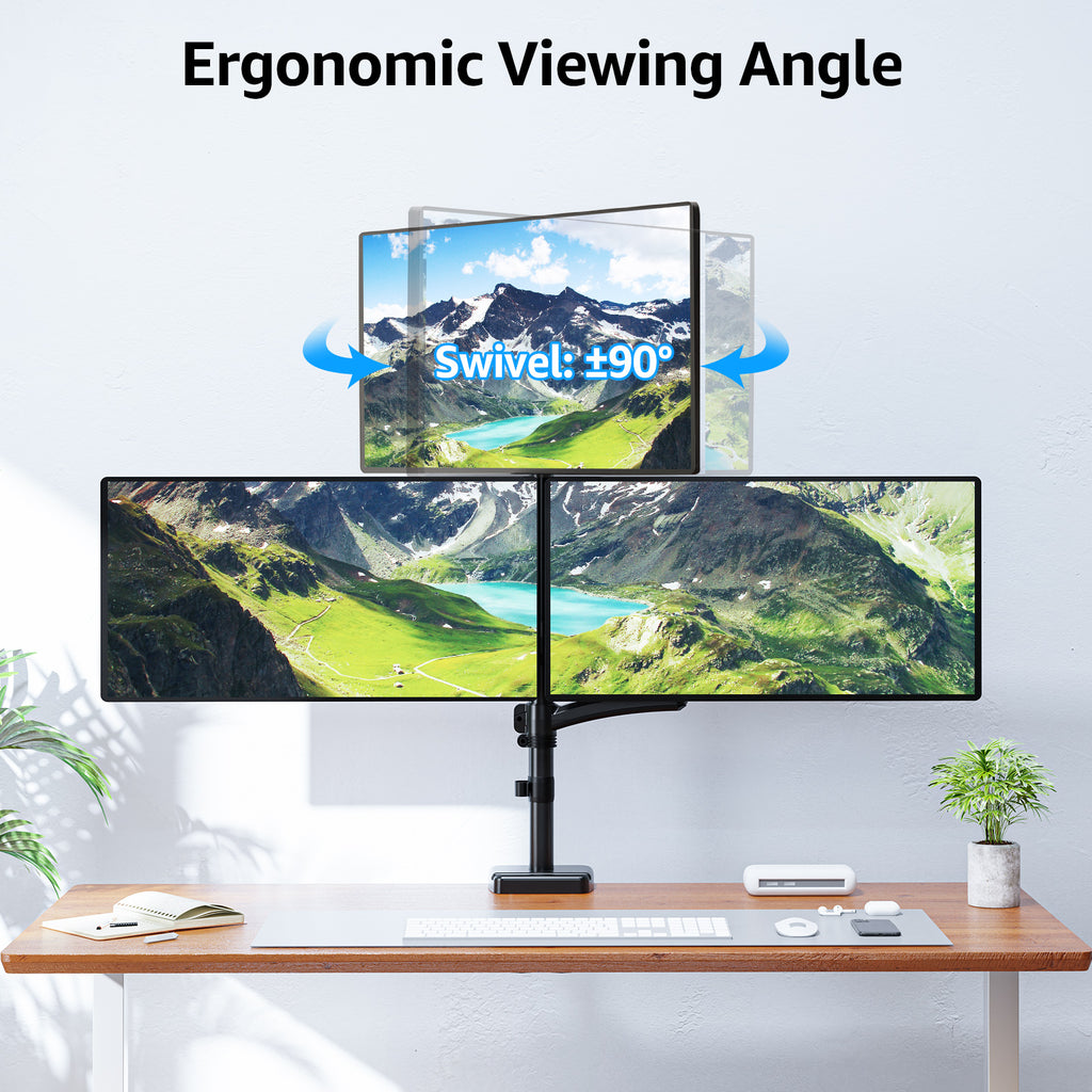 MOUNTUP Triple Monitor Mount for Max 32 Inch Screen, Each Arm Holds 4.4-17.6lbs, 3 Monitors Desk Mount, Triple Monitor Stand for Desk, Adjutable Triple Monitor Arm with Clamp/Grommet Base