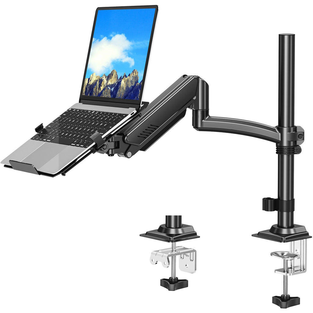 MOUNTUP Laptop Desk Mount, Adjustable Laptop Stand for max 17" Notebook or 32" Monitor, Laptops Arm Mount for Desk Holds 4.4-22lbs, Tall Laptops Mount with Clamp/Grommet