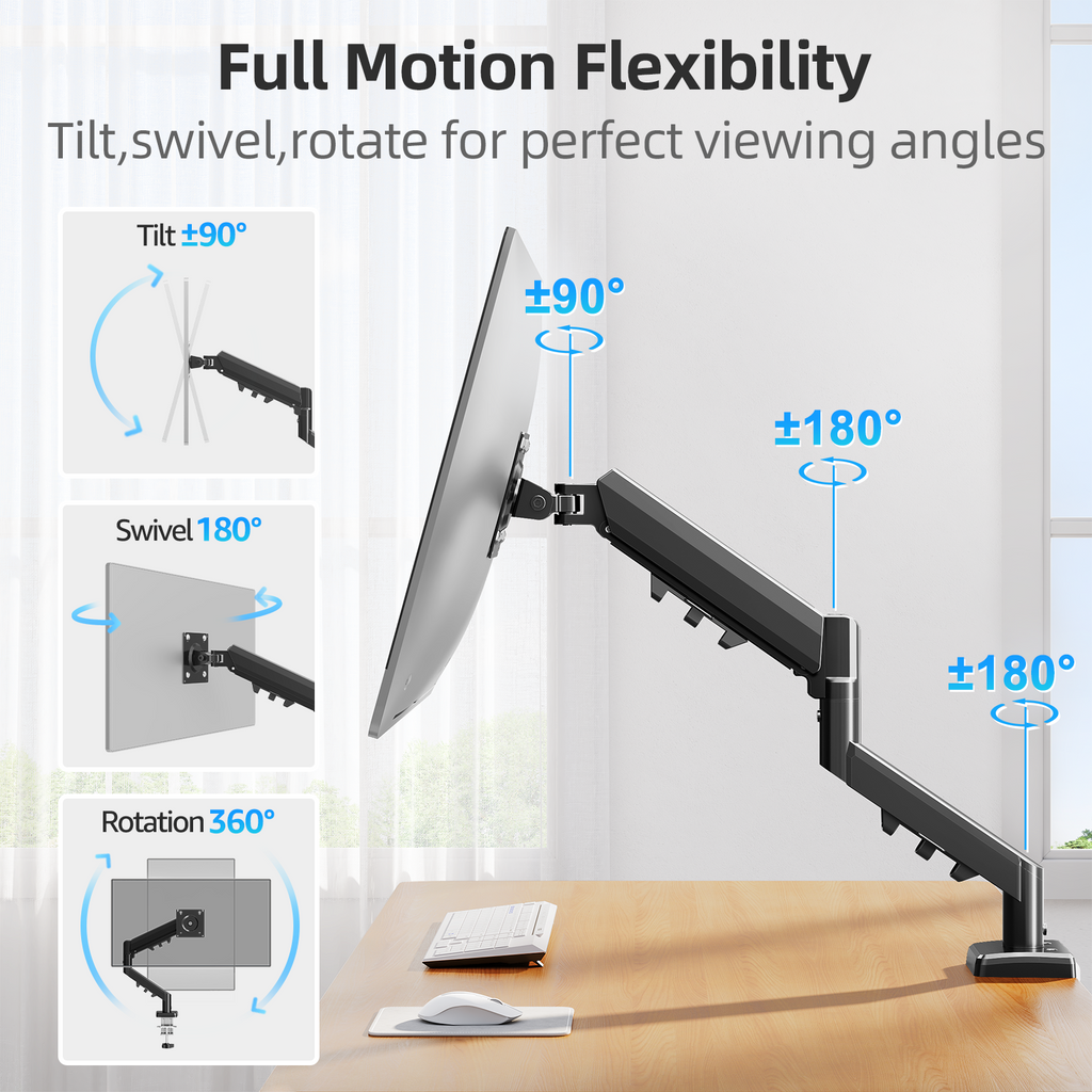 MOUNTUP Monitor Halterung für 13-32 Zoll Monitore 2-9 kg, VESA 75/100mm, Gasdruckfeder Arm, 360° Drehbar Höhenverstellbar Schwenkbar Neigbar, EU8015B