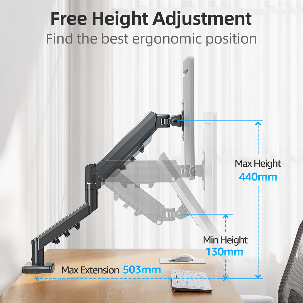 MOUNTUP Monitor Halterung für 13-32 Zoll Monitore 2-9 kg, VESA 75/100mm, Gasdruckfeder Arm, 360° Drehbar Höhenverstellbar Schwenkbar Neigbar, EU8015B