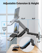 MOUNTUP Laptop Wall Mount, Adjustable Laptop Mount for Max 17" Notebook or Max 32" Monitor, Wall Mount Laptop Holder Holds 4.4-22lbs, 2-in-1 Laptop Arm with Ventilated Tray