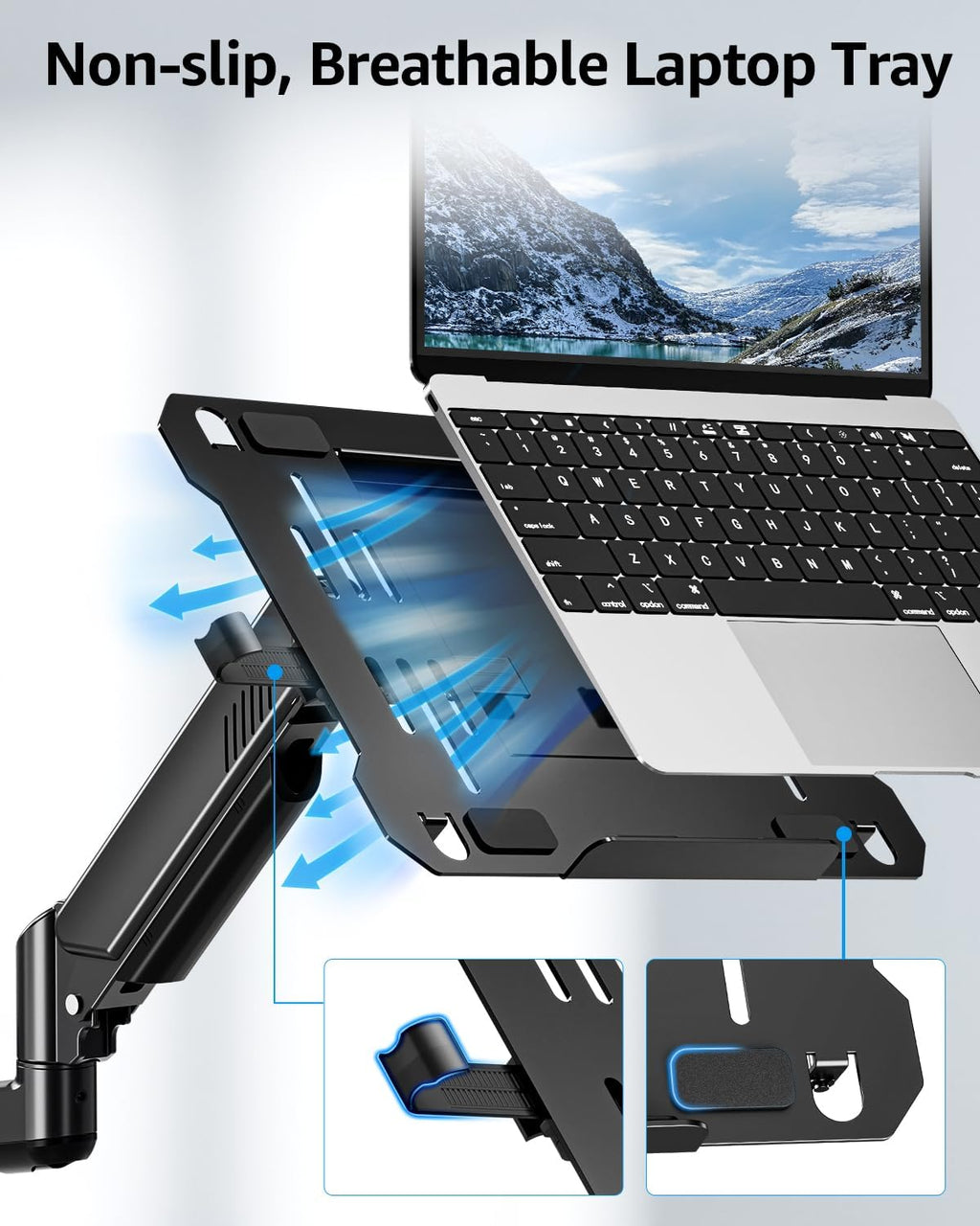 MOUNTUP Laptop Wall Mount, Adjustable Laptop Mount for Max 17" Notebook or Max 32" Monitor, Wall Mount Laptop Holder Holds 4.4-22lbs, 2-in-1 Laptop Arm with Ventilated Tray