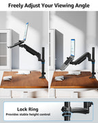 MOUNTUP Laptop Desk Mount, Adjustable Laptop Stand for max 17" Notebook or 32" Monitor, Laptops Arm Mount for Desk Holds 4.4-22lbs, Tall Laptops Mount with Clamp/Grommet