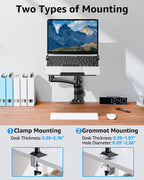 MOUNTUP Laptop Desk Mount, Adjustable Laptop Stand for max 17" Notebook or 32" Monitor, Laptops Arm Mount for Desk Holds 4.4-22lbs, Tall Laptops Mount with Clamp/Grommet