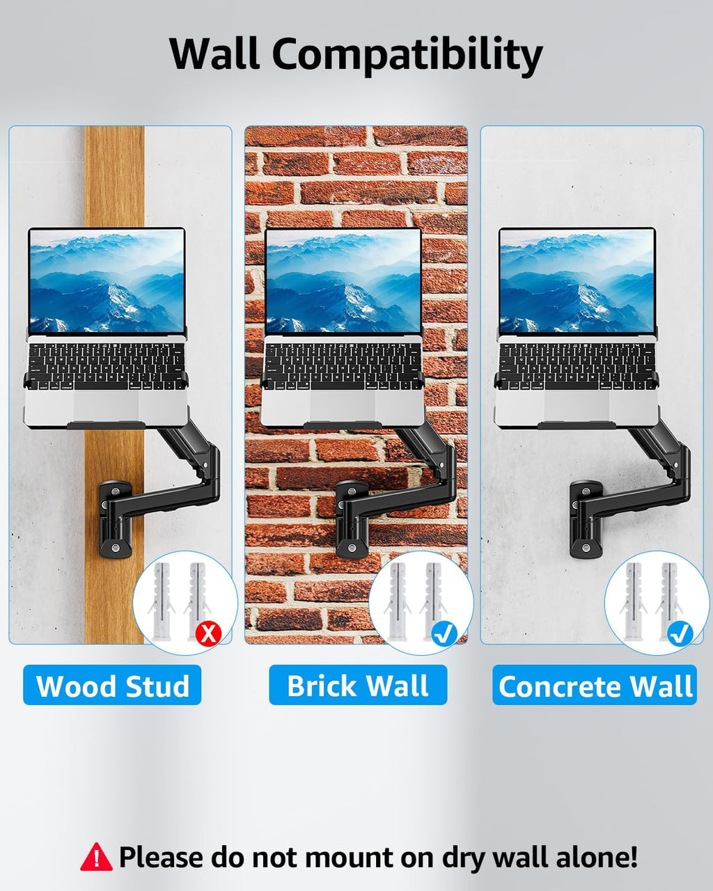 MOUNTUP Laptop Wall Mount, Adjustable Laptop Mount for Max 17" Notebook or Max 32" Monitor, Wall Mount Laptop Holder Holds 4.4-22lbs, 2-in-1 Laptop Arm with Ventilated Tray